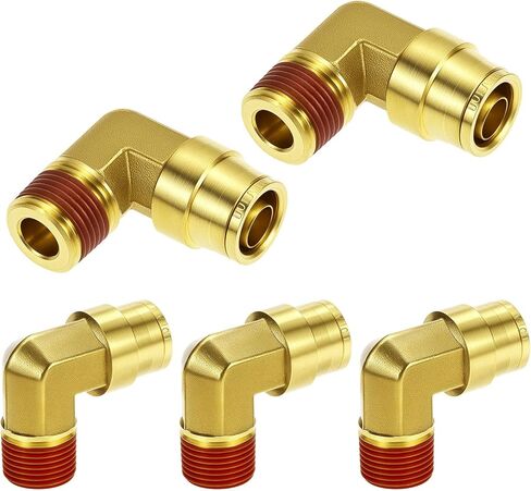 QWORK 1/2 "الكوع DOT دفع لتوصيل تجهيزات خط الهواء، 5 حزمة 1/2" OD أنبوب × 3/8 "NPT موضوع 90 درجة النحاس الاتحاد قطب الكوع المشترك، خط الفرامل الهواء تركيبات توصيل سريعة in Saudi Arabia