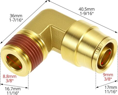 QWORK 1/2 "الكوع DOT دفع لتوصيل تجهيزات خط الهواء، 5 حزمة 1/2" OD أنبوب × 3/8 "NPT موضوع 90 درجة النحاس الاتحاد قطب الكوع المشترك، خط الفرامل الهواء تركيبات توصيل سريعة in Saudi Arabia