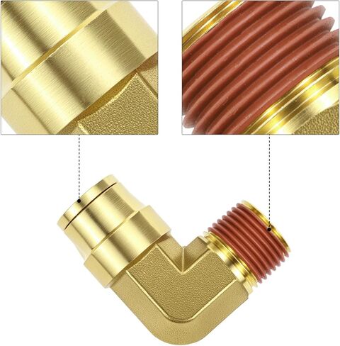 QWORK 1/2 "الكوع DOT دفع لتوصيل تجهيزات خط الهواء، 5 حزمة 1/2" OD أنبوب × 3/8 "NPT موضوع 90 درجة النحاس الاتحاد قطب الكوع المشترك، خط الفرامل الهواء تركيبات توصيل سريعة in Saudi Arabia