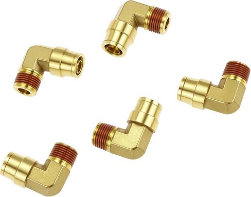 QWORK 1/2 "الكوع DOT دفع لتوصيل تجهيزات خط الهواء، 5 حزمة 1/2" OD أنبوب × 3/8 "NPT موضوع 90 درجة النحاس الاتحاد قطب الكوع المشترك، خط الفرامل الهواء تركيبات توصيل سريعة in Saudi Arabia