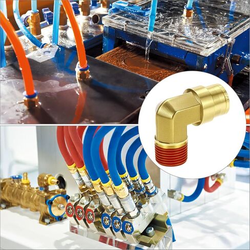 QWORK 1/2 "الكوع DOT دفع لتوصيل تجهيزات خط الهواء، 5 حزمة 1/2" OD أنبوب × 3/8 "NPT موضوع 90 درجة النحاس الاتحاد قطب الكوع المشترك، خط الفرامل الهواء تركيبات توصيل سريعة in Saudi Arabia