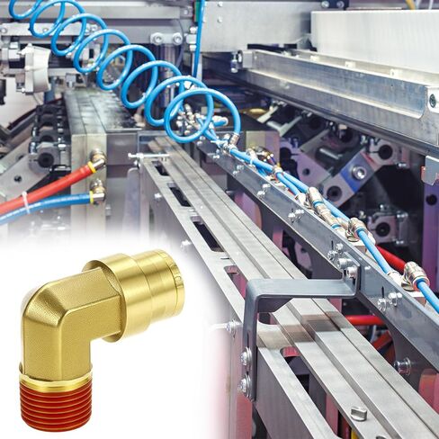 QWORK 1/2 "الكوع DOT دفع لتوصيل تجهيزات خط الهواء، 5 حزمة 1/2" OD أنبوب × 3/8 "NPT موضوع 90 درجة النحاس الاتحاد قطب الكوع المشترك، خط الفرامل الهواء تركيبات توصيل سريعة in Saudi Arabia