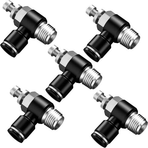 ضغط هوائي لتوصيل صمام التحكم في تدفق الهواء المناسب لخط الهواء 6 مم OD × 1/8 بوصة مرفق NPT تركيب صمام التحكم في سرعة الهواء 90 درجة (عبوة من 5) SL6-01 in Kuwait