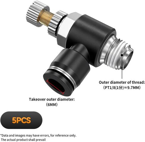 ضغط هوائي لتوصيل صمام التحكم في تدفق الهواء المناسب لخط الهواء 6 مم OD × 1/8 بوصة مرفق NPT تركيب صمام التحكم في سرعة الهواء 90 درجة (عبوة من 5) SL6-01 in Kuwait