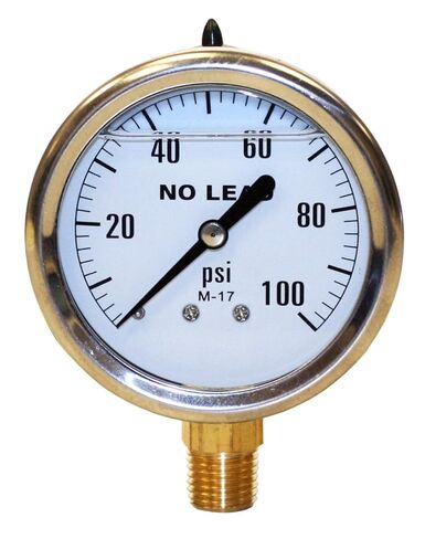 PGLNL100 0-100 PSI No-Lead Liquid Filled Stainless Steel Case Pressure Gauge, Brass/Stainless Steel in Saudi Arabia