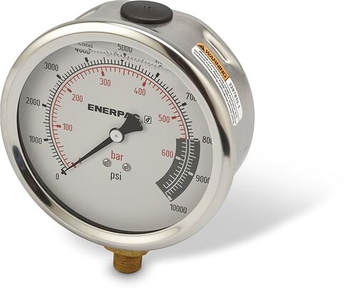 Enerpac G4088L 4"-Dia. Hydraulic Pressure Gauge with Dual 0 to 10,000 PSI and 0 to 700 Bar Range, 1/4" NPTF Male Lower-Mount Connection in Saudi Arabia