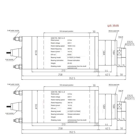 Constant Torque Spindle GDK110-18Z-4KW 220V 380V Chuck ER25 400Hz 18000RPM(380V) in Saudi Arabia