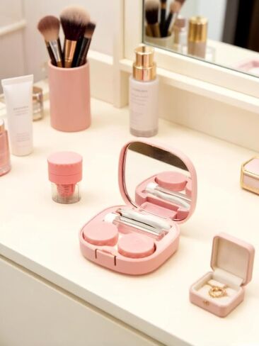 Cute Pink Contact Lens Case Kit with Cleaner Washer, Mirror & Solution Bottle, Travel Size Applicator & Remover Tool for Daily Use & Outdoor in Saudi Arabia