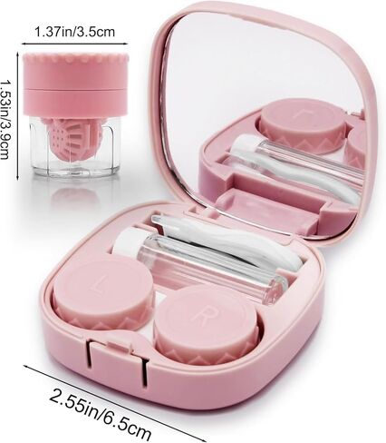 Cute Pink Contact Lens Case Kit with Cleaner Washer, Mirror & Solution Bottle, Travel Size Applicator & Remover Tool for Daily Use & Outdoor in Saudi Arabia