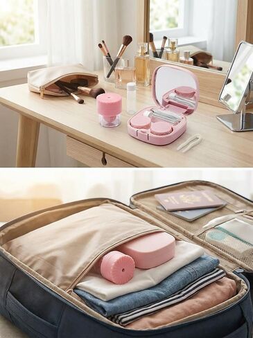 Cute Pink Contact Lens Case Kit with Cleaner Washer, Mirror & Solution Bottle, Travel Size Applicator & Remover Tool for Daily Use & Outdoor in Saudi Arabia