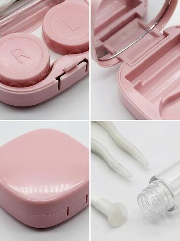 Cute Pink Contact Lens Case Kit with Cleaner Washer, Mirror & Solution Bottle, Travel Size Applicator & Remover Tool for Daily Use & Outdoor in Saudi Arabia