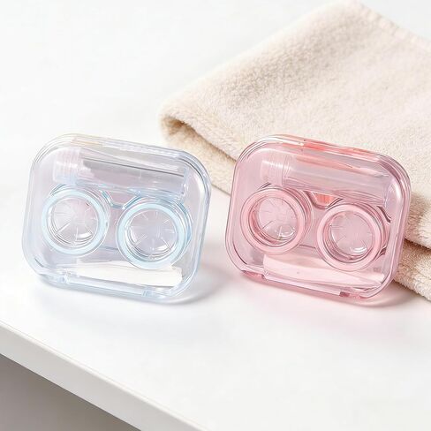 2 - Pack Cute Contact Lens Case Set, Transparent Travel Essentials with Remover Tool Kit and Solution Bottle, Contact Lens Storage Box for Travel, Home, and Daily Use (Purple and Green) in Saudi Arabia