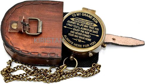 to My Grandson Engraved Brass Compass with Leather Case – Inspirational Gift from Grandfather, Vintage Pocket Navigation Tool for Travel, Hiking, Keepsake, Christmas, Birthday Present in Saudi Arabia