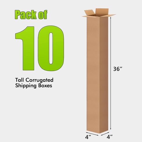 صناديق من الورق المقوى المموج بطول 4 × 4 × 36 بوصة مكونة من 10 عبوات، مقاس 4 بوصة طول × 4 بوصة عرض × 36 بوصة ارتفاع صناديق الشحن - الشحن والنقل والتعبئة والبريد وصندوق تخزين للمنزل أو العمل in Kuwait