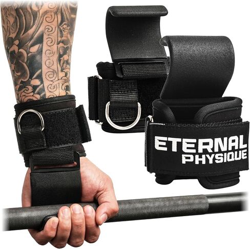 Weight Lifting Hooks (Pair) with D-Ring & Bag, Extra Strong- for Deadlifts, Pull Ups, Rows & Shrugs | Perfect Grip Support with Our Gym Hooks | Reinforced Wrist Straps For Weightlifting, Pull up Grips in Saudi Arabia
