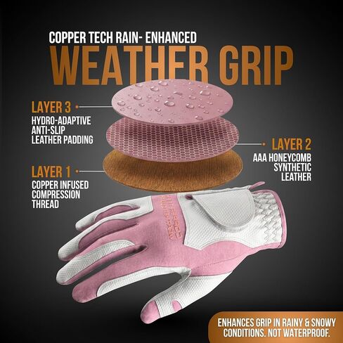 Copper Tech Plus Rain Golf Gloves Women Left Hand or Right Hand (Single) | Water-Enhanced Golf Rain Gloves for Women | Joint Support Ergonomic Copper Compression in Saudi Arabia