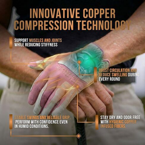 Copper Tech Plus Rain Golf Gloves Women Left Hand or Right Hand (Single) | Water-Enhanced Golf Rain Gloves for Women | Joint Support Ergonomic Copper Compression in Saudi Arabia