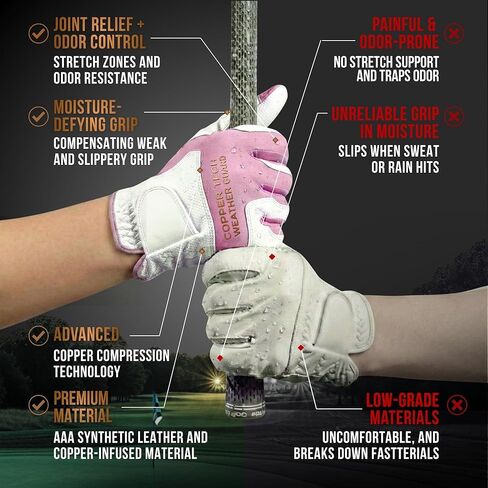 Copper Tech Plus Rain Golf Gloves Women Left Hand or Right Hand (Single) | Water-Enhanced Golf Rain Gloves for Women | Joint Support Ergonomic Copper Compression in Saudi Arabia