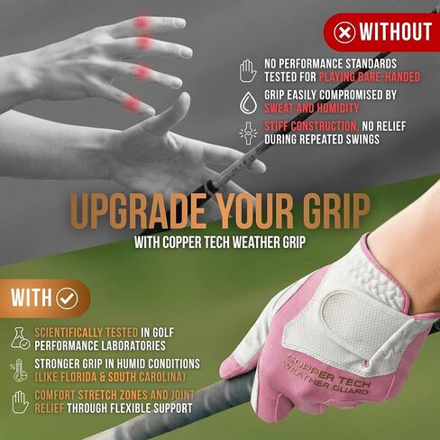 Copper Tech Plus Rain Golf Gloves Women Left Hand or Right Hand (Single) | Water-Enhanced Golf Rain Gloves for Women | Joint Support Ergonomic Copper Compression in Saudi Arabia
