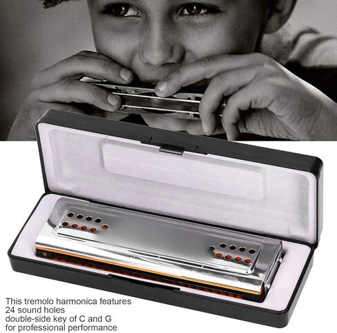 Mouth Organ Harmonica, 24 Hole C Key G Key Polyphonic Harmonica Double-Sided Harmonica with Case Gift in Saudi Arabia