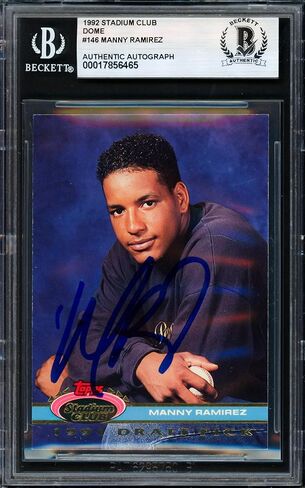ماني راميريز موقعة 1992 Stadium Club SE Skydome Rookie Card # 146 Cleveland Indians Beckett BAS # 17856465 - بطاقات بيسبول Slabbed Rookie Card الموقعة in Saudi Arabia