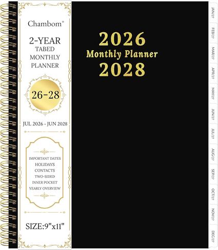 2026-2027 Monthly Planner, 2 Year Monthly Planner/Calendar 2026-2027, Jan 2026 – Dec 2027, 9" x 11", Tabs, Double-Side Pocket, Holidays, Thick Paper in Saudi Arabia