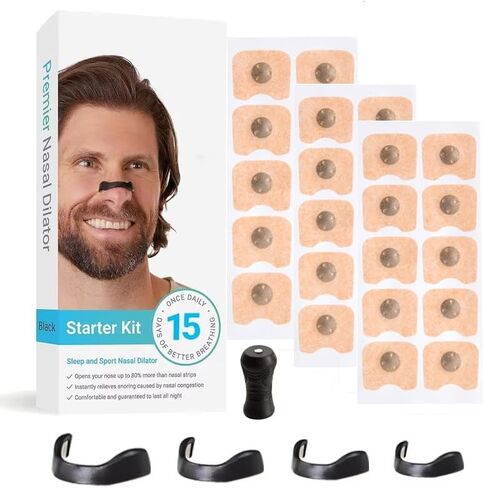 مجموعة مكافحة الشخير المغناطيسية: موسع الأنف + شرائط التنفس 30 عبوة | محلول مريح لتخفيف انقطاع التنفس أثناء النوم وتوسيع الأنف (15 زوجًا من المربعات السوداء بقياس 18.7 * 8.8 * 1.8 سم) in Kuwait