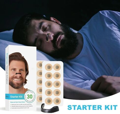 مجموعة مكافحة الشخير المغناطيسية: موسع الأنف + شرائط التنفس 30 عبوة | محلول مريح لتخفيف انقطاع التنفس أثناء النوم وتوسيع الأنف (15 زوجًا من المربعات السوداء بقياس 18.7 * 8.8 * 1.8 سم) in Kuwait