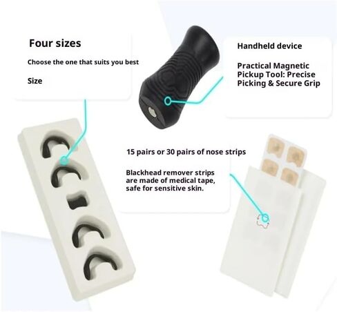 مجموعة مكافحة الشخير المغناطيسية: موسع الأنف + شرائط التنفس 30 عبوة | محلول مريح لتخفيف انقطاع التنفس أثناء النوم وتوسيع الأنف (15 زوجًا من المربعات السوداء بقياس 18.7 * 8.8 * 1.8 سم) in Kuwait