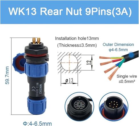 Connector male and female socket set panel mount 2/3/4/5/6/7/9 pins(WK13CP9X-WK13PS9X) in Saudi Arabia