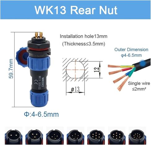 Connector male and female socket set panel mount 2/3/4/5/6/7/9 pins(WK13CP9X-WK13PS9X) in Saudi Arabia