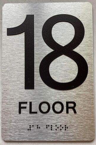 18th floor sign with Raised letters/Image & Grade 2 Braille - Includes Red Adhesive pad for Easy Installation (6" W x 9" H,Brushed Aluminum/silver, Tacticle Sign) - The park Ave Line in Saudi Arabia