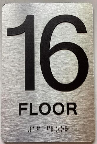 16th floor sign with Raised letters/Image & Grade 2 Braille - Includes Red Adhesive pad for Easy Installation (6" W x 9" H,Brushed Aluminum/silver, Tacticle Sign) - The park Ave Line in Saudi Arabia