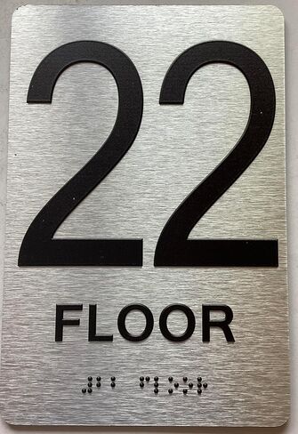 22th floor sign with Raised letters/Image & Grade 2 Braille - Includes Red Adhesive pad for Easy Installation (6" W x 9" H,Brushed Aluminum/silver, Tacticle Sign) - The park Ave Line in Saudi Arabia