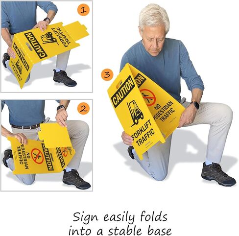 SmartSign 'Caution Forklift Traffic/No Pedestrian Traffic' Reversible Folding Floor Sign, 2-Sided Corrugated Plastic, Standing Floor A-Frame Sign, 20" x 11", Made in USA in Saudi Arabia