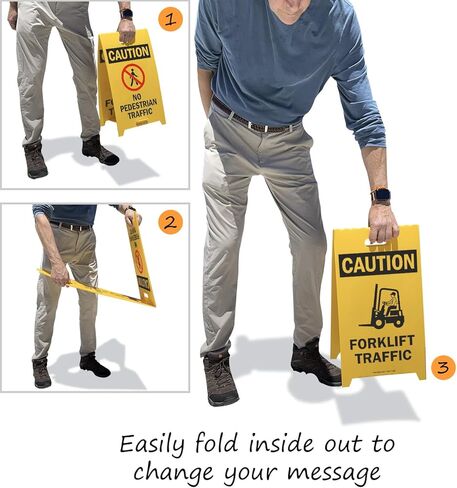 SmartSign 'Caution Forklift Traffic/No Pedestrian Traffic' Reversible Folding Floor Sign, 2-Sided Corrugated Plastic, Standing Floor A-Frame Sign, 20" x 11", Made in USA in Saudi Arabia