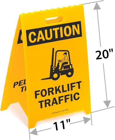 SmartSign 'Caution Forklift Traffic/No Pedestrian Traffic' Reversible Folding Floor Sign, 2-Sided Corrugated Plastic, Standing Floor A-Frame Sign, 20" x 11", Made in USA in Saudi Arabia