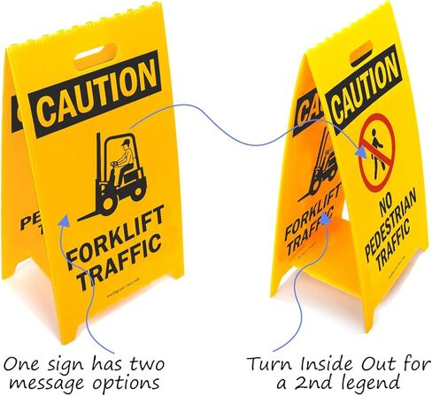 SmartSign 'Caution Forklift Traffic/No Pedestrian Traffic' Reversible Folding Floor Sign, 2-Sided Corrugated Plastic, Standing Floor A-Frame Sign, 20" x 11", Made in USA in Saudi Arabia