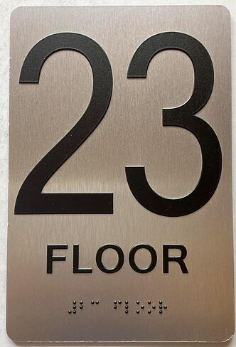 23th floor sign with Raised letters/Image & Grade 2 Braille - Includes Red Adhesive pad for Easy Installation (6" W x 9" H,Brushed Aluminum/silver, Tacticle Sign) - The park Ave Line in Saudi Arabia