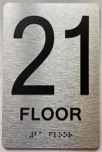 21th floor sign with Raised letters/Image & Grade 2 Braille - Includes Red Adhesive pad for Easy Installation (6" W x 9" H,Brushed Aluminum/silver, Tacticle Sign) - The park Ave Line in Saudi Arabia
