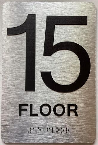 15th floor sign with Raised letters/Image & Grade 2 Braille - Includes Red Adhesive pad for Easy Installation (6" W x 9" H,Brushed Aluminum/silver, Tacticle Sign) - The park Ave Line in Saudi Arabia