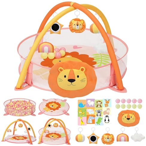 7-in-1 XL طفل كبير اللعب في الجيم ، حصيرة وقت البطن ، حصيرة نشاط الطفل ، صالة الألعاب الرياضية والكرة مع وسادة زمنية للبطن ، 10 كرات ، بطاقات معلمة و 6 ألعاب قوس قزح قابلة للفصل in Kuwait