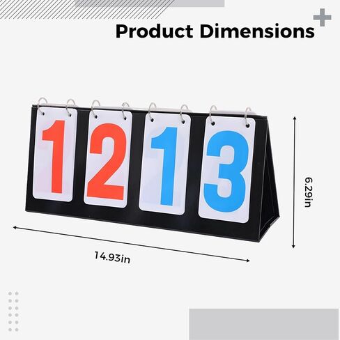 4-Digit Scoreboard with Red and Blue Numbers, 6.3 X 15 in, Flip Scoreboards for Tennis and Basketball, Portable Tabletop Scoreboard in Kuwait