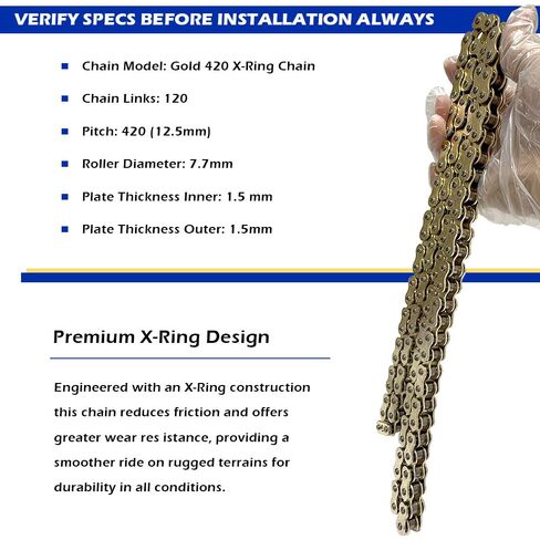 420 Chain 120 Links with Connecting Master Link X-Ring Gold Compatible with CRF150R KX80 KX85 QEM# 27600-01012-130 92057-0848 92057-1496 92057-1277 92057-1251 in Saudi Arabia