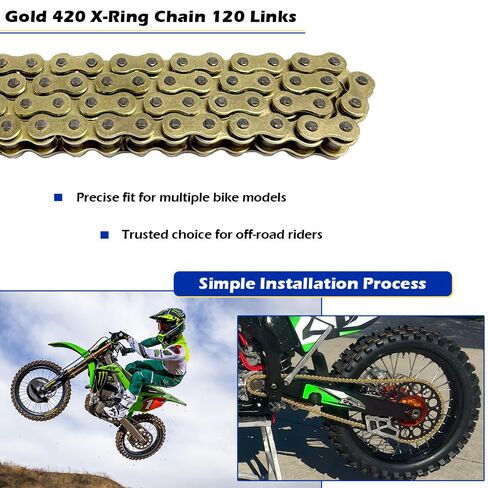 420 Chain 120 Links with Connecting Master Link X-Ring Gold Compatible with CRF150R KX80 KX85 QEM# 27600-01012-130 92057-0848 92057-1496 92057-1277 92057-1251 in Saudi Arabia