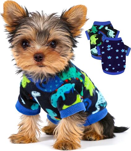 2 Pieces Dog Sweaters for Small Dogs Girl Fall Winter Fleece Dog Clothes Soft Warm Puppy Sweater Doggie Coat Pet Cloting for Chihuahua Yorkie Polka dots Leopard Print, XXS in Saudi Arabia