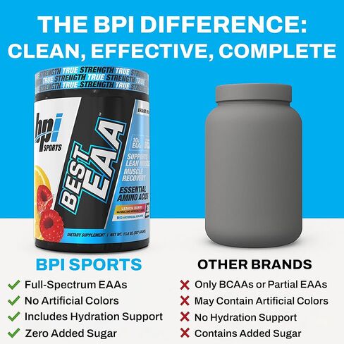 BPI Sports Essential Amino Acids EAA Powder - Pre, Intra & Post Workout Drink - BCAA Powder for Men & Women, EAA + BCAA + Hydration, Advanced Formula with 10g of EAA. (Lemon Berry) in Saudi Arabia