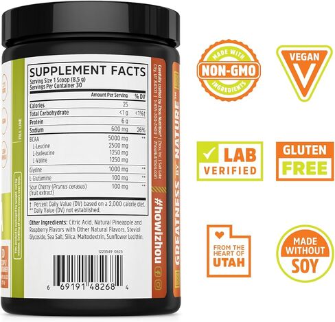 ZHOU Muscle BCAA - مسحوق نباتي BCAA، مكملات BCAA للرجال والنساء، يدعم صحة العضلات، مشروب للطاقة، جميع الأحماض الأمينية الطبيعية المتفرعة - لكمة استوائية، 11.6 أونصة (30 حصة) in Kuwait