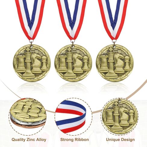 PATIKIL Chess Tournament Star Award Medals with Ribbon, Winner Medals Prizes for Competitions Sports Party in Saudi Arabia
