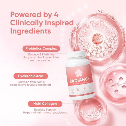 Radiancy Probiotic for Women Vaginal Health - Vaginal Dryness & Ph Balance with Lactobacillus Strains, Cherry Blossom Extract, Hyaluronic Acid, Vitamin C | 120 Count in Saudi Arabia